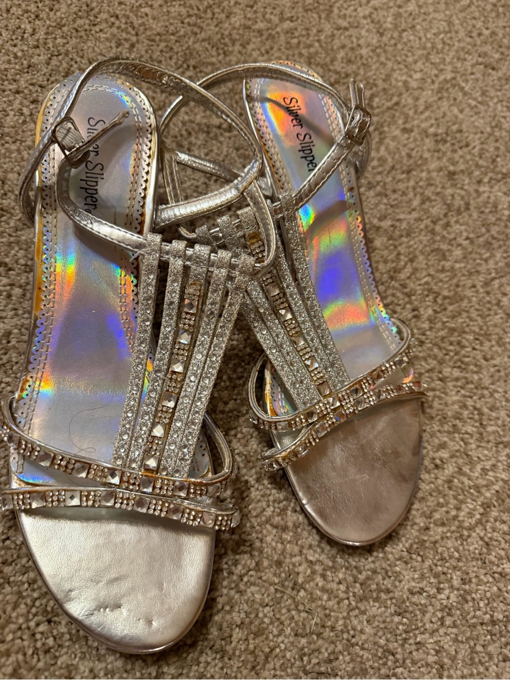 Silver Slipper Women's Silver Embellished Heels